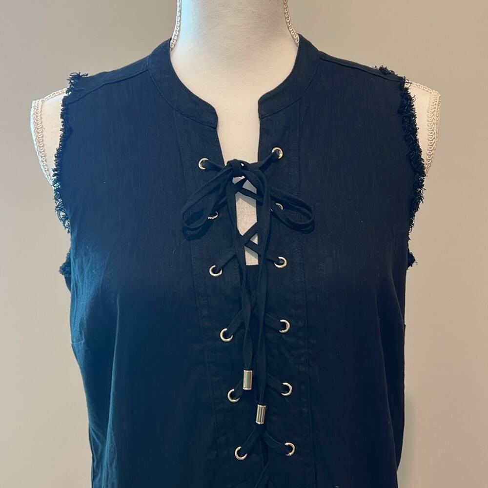 Trina Turk x I.N.C. Linen Blend‎ Lace-Up Dress BLACK Small S POCKETS Casual